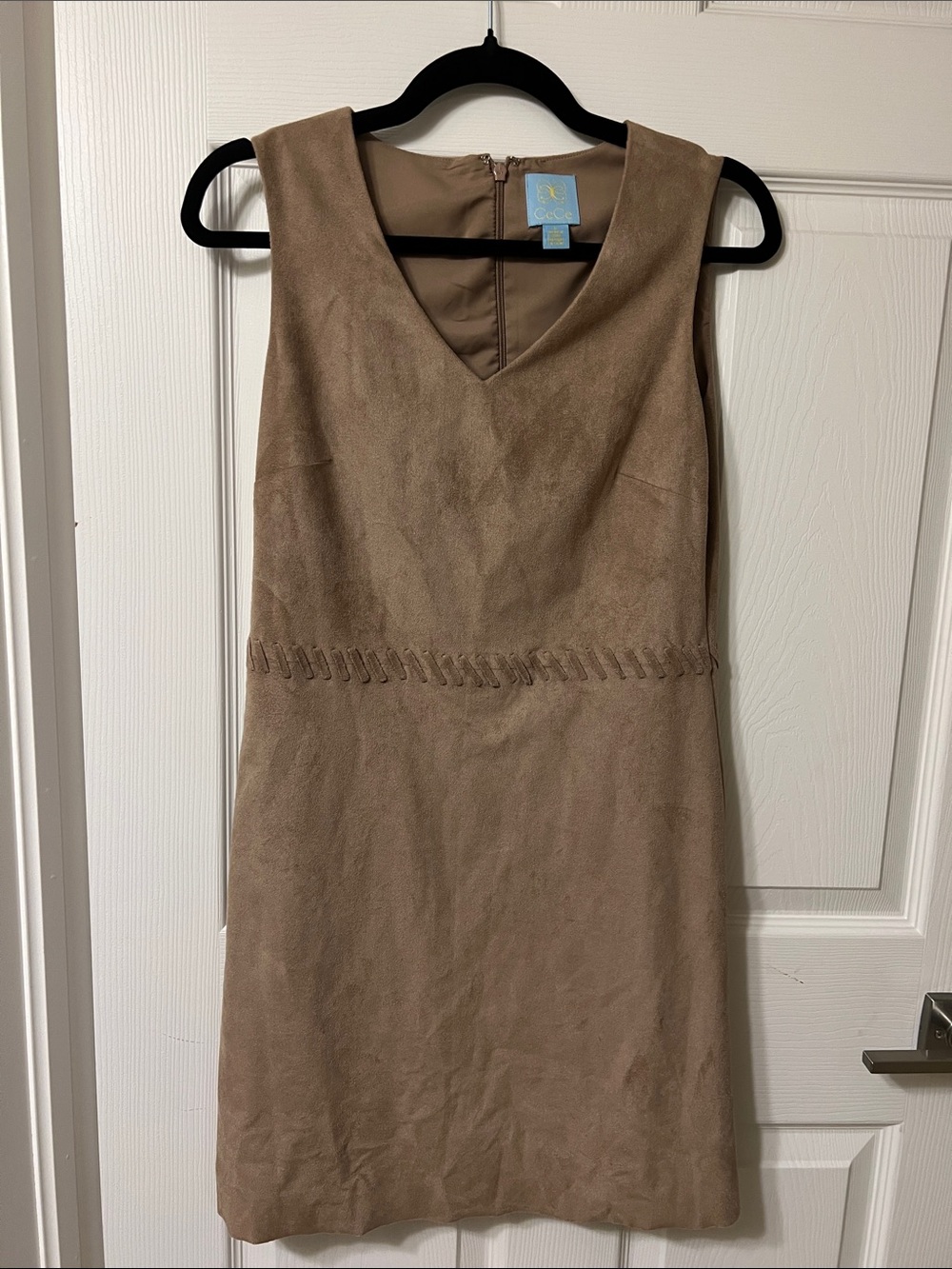 CeCe Taupe Suede V-Neck Sheath Dress